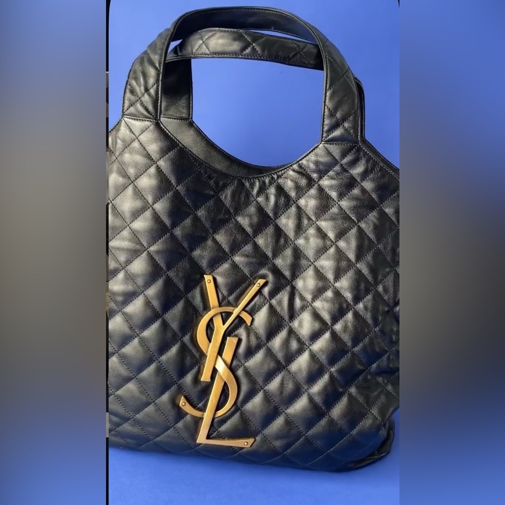 Yves Saint Laurent Black Quilted Tote with Gold Logo